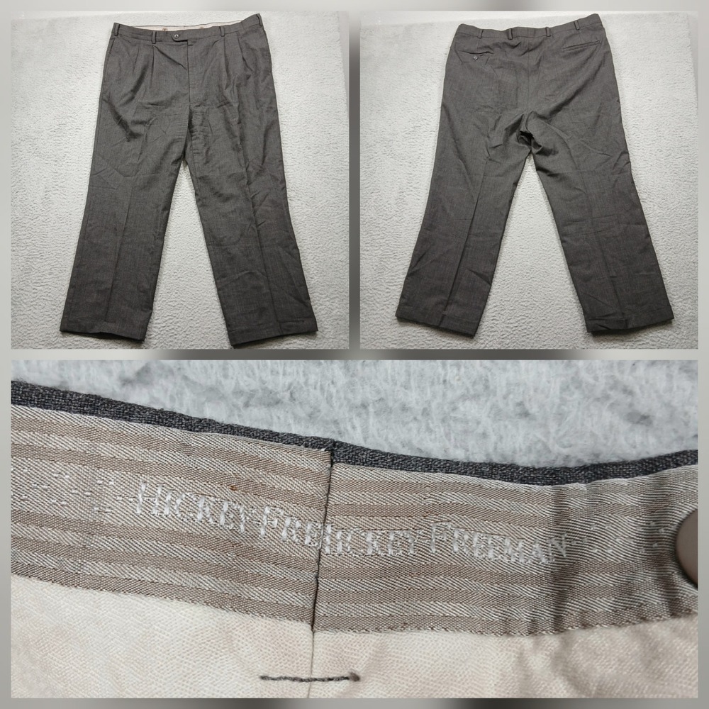 Hickey Freeman Mens‎ 42x29 Wool Pleated Dress Pants Gray Read
